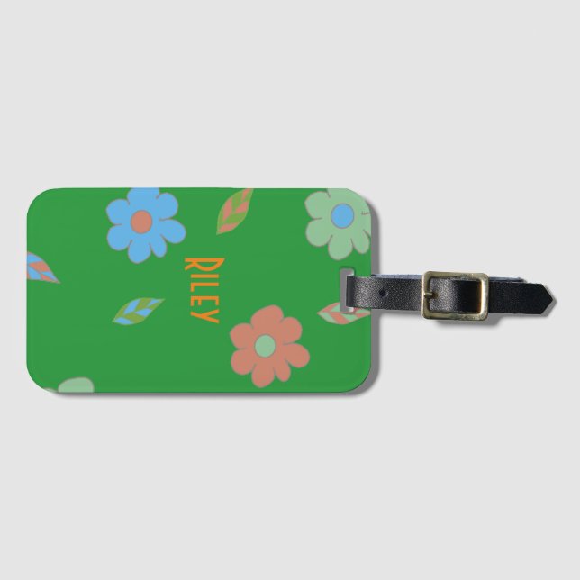Niedlich Girls Retro Blume Gepäckanhänger (Vorderseite (Horizontal))