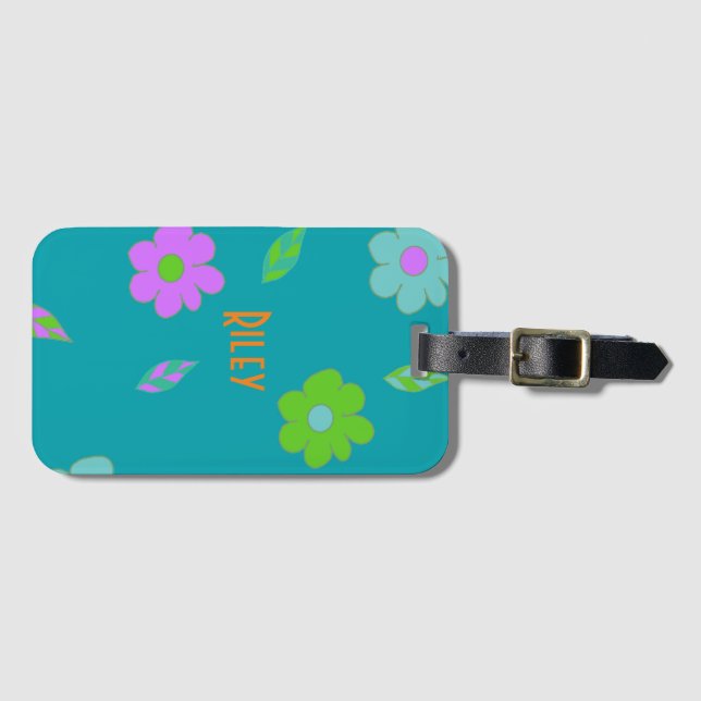 Niedlich Girls Retro Blume Gepäckanhänger (Vorderseite (Horizontal))