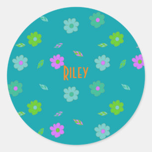 Niedlich Girls Retro Blume Runder Aufkleber