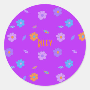 Niedlich Girls Retro Blume Runder Aufkleber