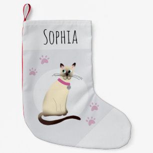 Niedlich Girls Siamese Cat Cartoon Paw Prints Haus Kleiner Weihnachtsstrumpf