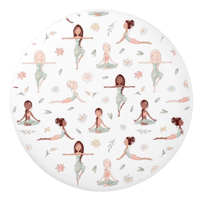 Niedlich Girls Zen Yoga Meditation Spirituelle Nam Keramikknauf (Vorderseite)