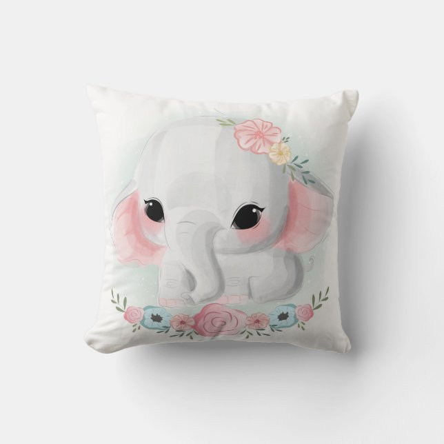 Niedlich Girly Baby Elephant Kissen (Vorderseite)