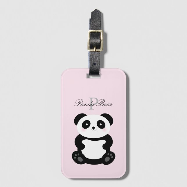 Niedlich Girly Baby Panda Bear Monogram Gepäckanhänger (Vorderseite Vertikal)