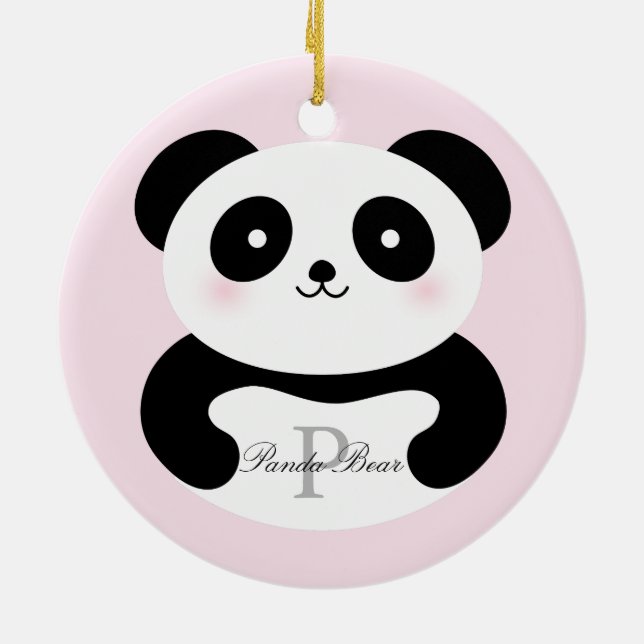 Niedlich Girly Baby Panda Bear Monogram Keramikornament (Hinten)