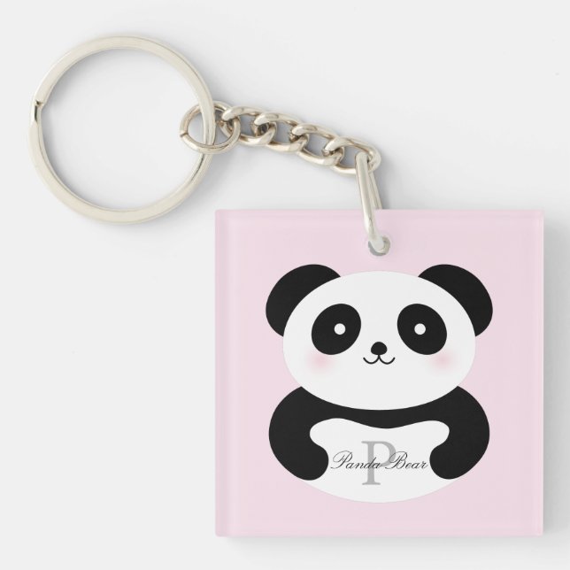 Niedlich Girly Baby Panda Bear Monogram Schlüsselanhänger (Vorderseite)