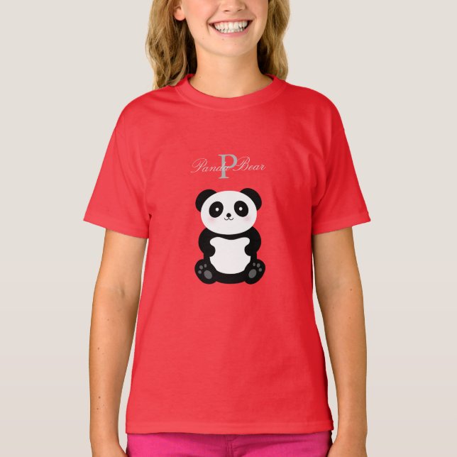 Niedlich Girly Baby Panda Bear Monogram T-Shirt (Vorderseite)