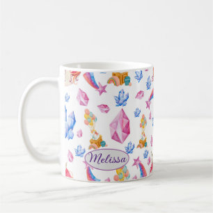 Niedlich Girly Blue Pink Star Name Unicorn Kaffeetasse