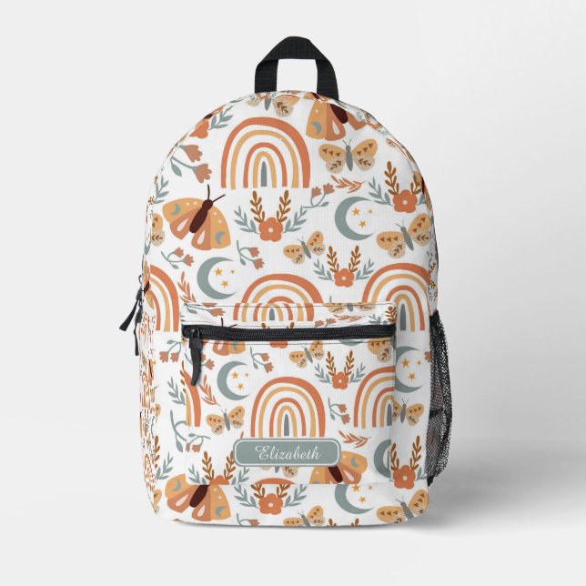 Niedlich Girly Boho Floral Luna Moth Daisy Floral Bedruckter Rucksack (Vorderseite)