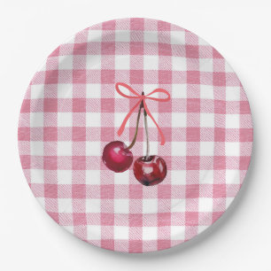 Niedlich Girly Bow Cherry Pink Gingham Kariert Pappteller
