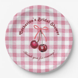 Niedlich Girly Bow Cherry Pink Gingham Karierter N Pappteller