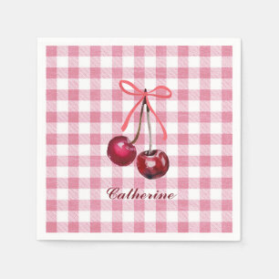 Niedlich Girly Bow Cherry Pink Gingham Karierter N Serviette