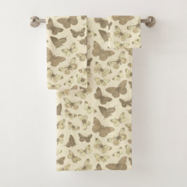 Niedlich Girly Butterfly Pattern Beige Badhandtuch Set