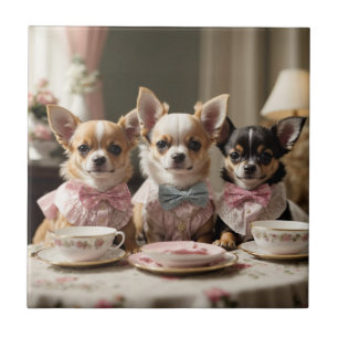 Niedlich Girly Chihuahua Tea Party Fliese