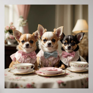 Niedlich Girly Chihuahua Tea Party Poster