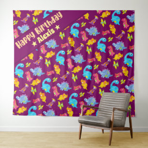 Niedlich Girly Colorful Lila Dinosaur Thema Geburt Wandteppich