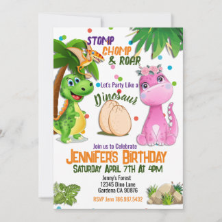 Niedlich Girly Dinosaur Einladung zum Geburtstag