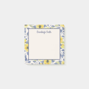 Niedlich Girly Dusty Blue Yellow Flowers Creme Post-it Klebezettel
