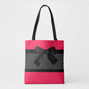 Niedlich Girly Elegant Red Polka Dots - Black Bow