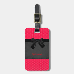Niedlich Girly Elegant Red Polka Dots - Black Bow Gepäckanhänger