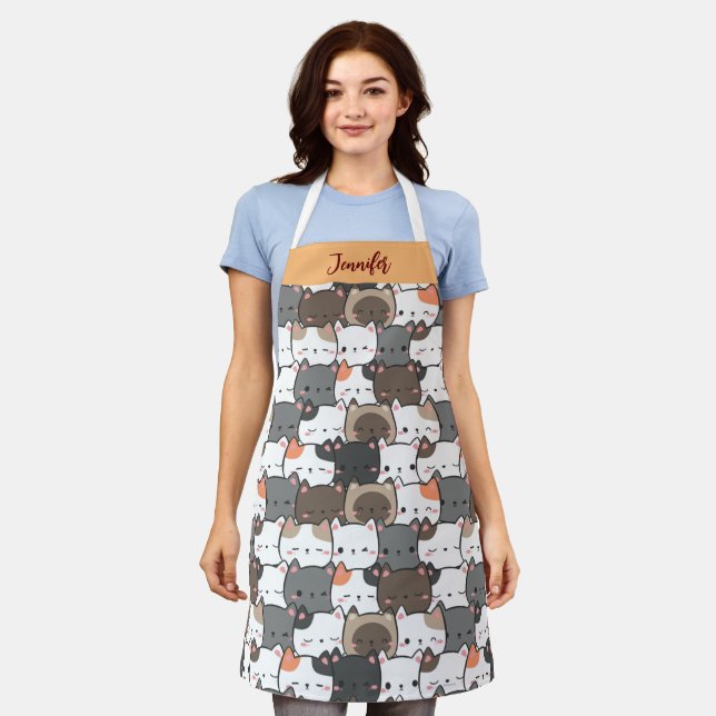 Niedlich Girly First Name Weihnachtskatzen Illustr Schürze (Getragen)