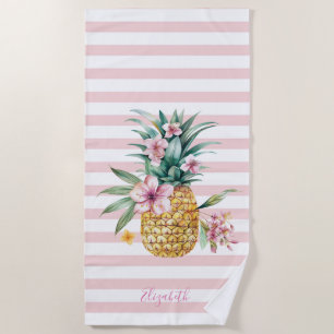 Niedlich Girly Floral Ananas Pink Streifen Strandtuch