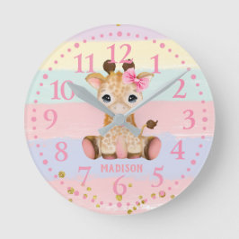 Niedlich Girly Giraffe Rainbow Round Clock Runde Wanduhr