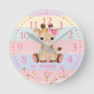 Niedlich Girly Giraffe Rainbow Round Clock Runde Wanduhr