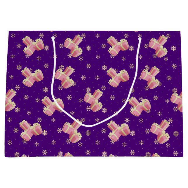 Niedlich Girly Gold Lila Pink Weihnachtsgeschenke Große Geschenktüte (Vorderseite)