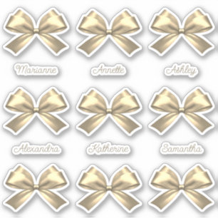 Niedlich Girly Gold Satin Ästhetische Bow-Namen Aufkleber