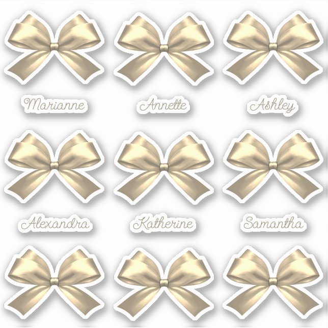 Niedlich Girly Gold Satin Ästhetische Bow-Namen Aufkleber (Vorderseite)