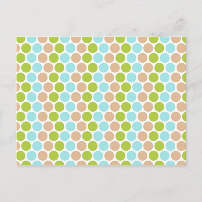 Niedlich Girly Green Blue Tan Polka Dots Muster Postkarte (Vorderseite)