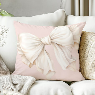 Niedlich Girly Ivory White Bow auf Pink Kissen