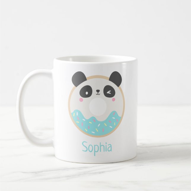 Niedlich Girly Kawaii Panda Bear Donut Name Tasse (Links)