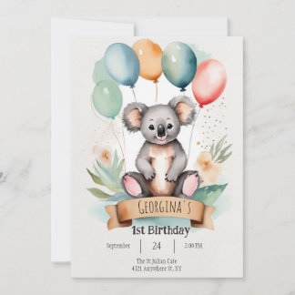 Niedlich Girly Koala Geburtstag Einladung
