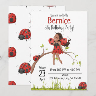 Niedlich Girly LadyBug 5. Geburtstagseinladung Einladung