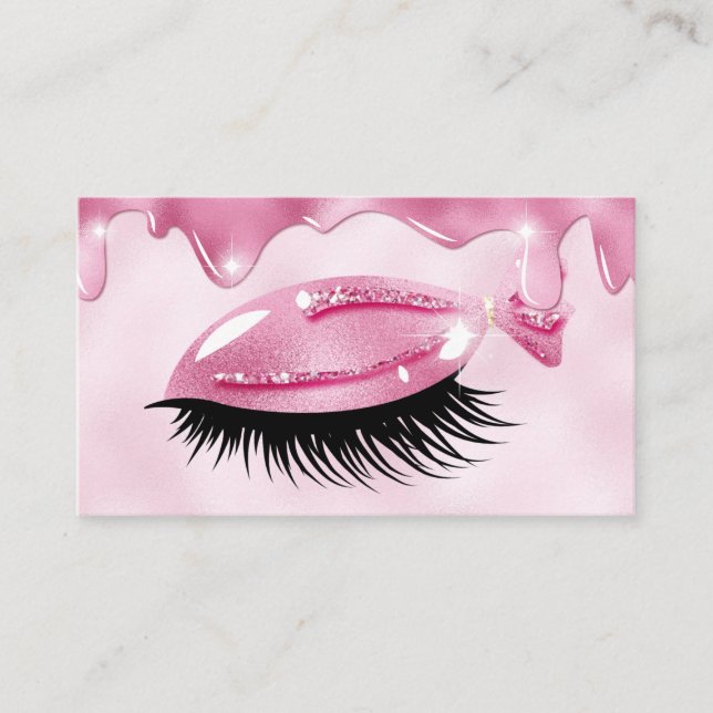 Niedlich Girly Lashes Pink Glitzer Tropfen Visitenkarte (Vorderseite)