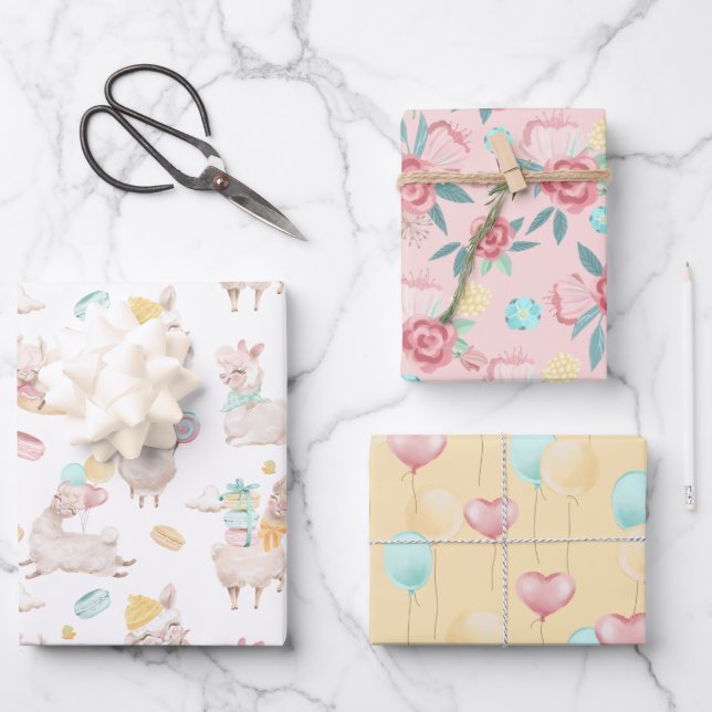 Niedlich Girly Llama Fun-Geschenk Geschenkpapier Set (Vorderseite)