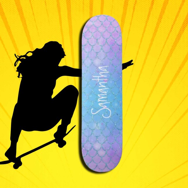 Niedlich Girly Mermaid lila Glitzer chic Skateboard (Girl Power, Original and best online Zazzle skateboard shop- Urban Warrior)