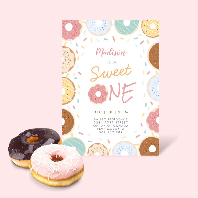 Niedlich Girly Modern Pastel Donut Zum Geburtstag Einladung (Von Creator hochgeladen)