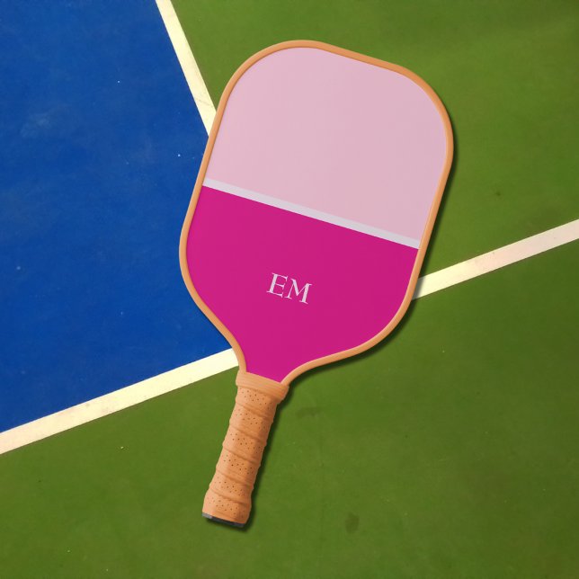 Niedlich Girly Modern Pink Mit Monogramm Initialen Pickleball Schläger (Von Creator hochgeladen)