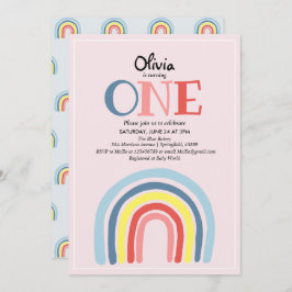 Niedlich Girly Modern Rainbow und Name 1. Geburtst Einladung