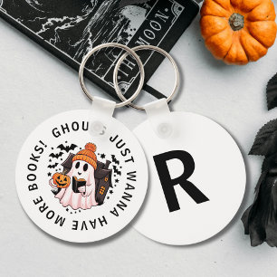 Niedlich Girly Monogram Pumpkin Ghost Book Lovers Schlüsselanhänger