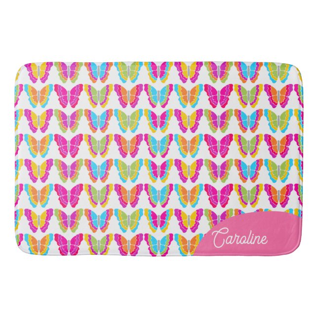 Niedlich Girly Multicolor Rainbow Butterfells Name Badematte (Vorderseite)