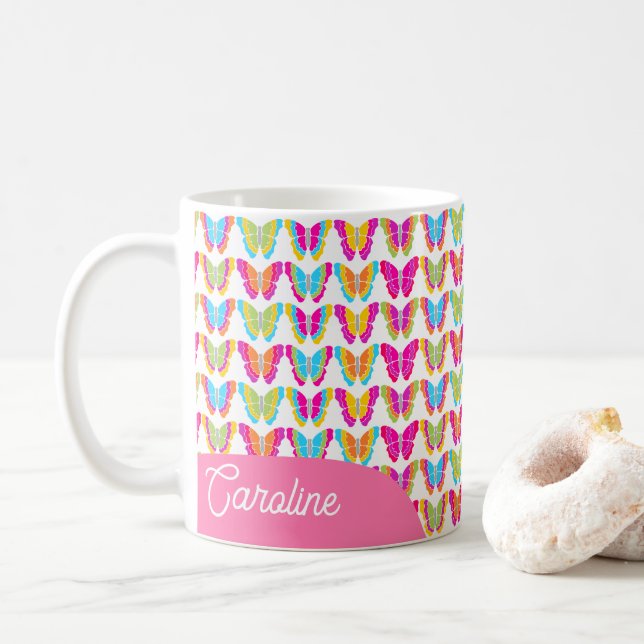 Niedlich Girly Multicolor Rainbow Butterfells Name Kaffeetasse (Mit Donut)