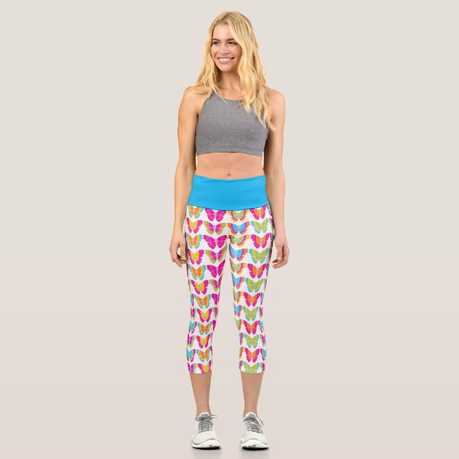 Niedlich Girly Multicolor Rainbow Butterfly Muster Capri Leggings (Vorderseite)