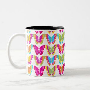 Niedlich Girly Multicolor Rainbow Butterfly Muster Zweifarbige Tasse