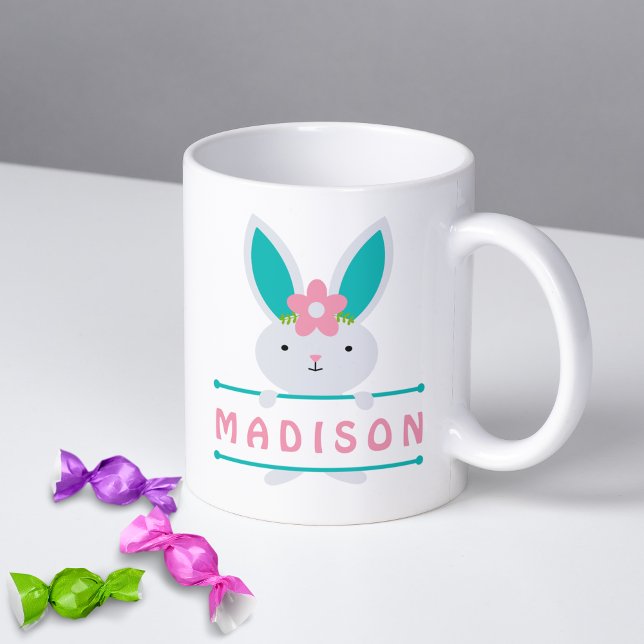 Niedlich Girly Oaster Bunny Personalisierter Name Kaffeetasse (Von Creator hochgeladen)