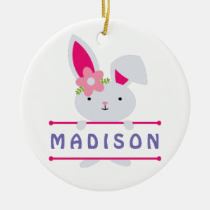 Niedlich Girly Oaster Bunny Personalisierter Name Keramik Ornament