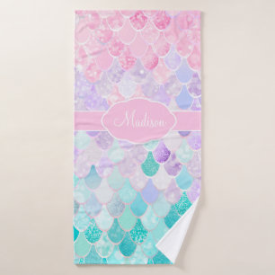 Niedlich Girly Ombre Mermaid Pattern Mit Monogramm Badehandtuch